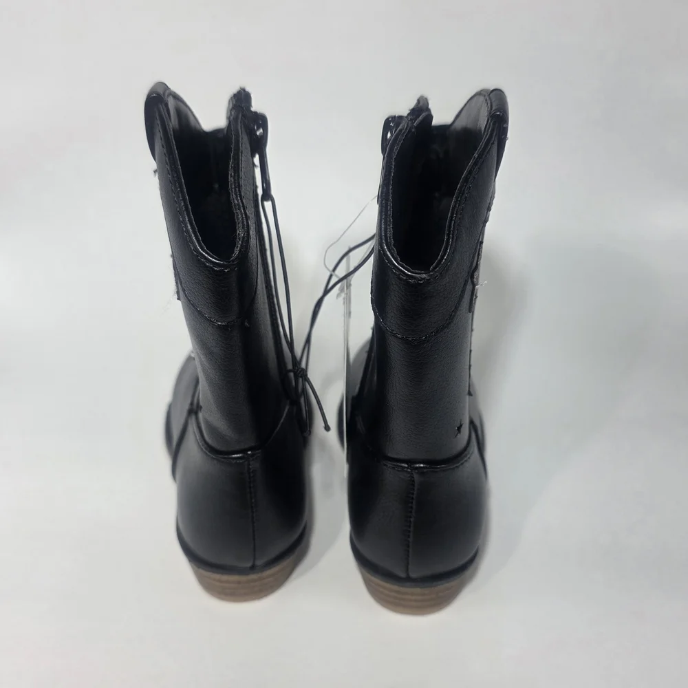 Cat & Jack Girls Black Star Embellished Cowboy Boots Size 8 Toddler Side Zip